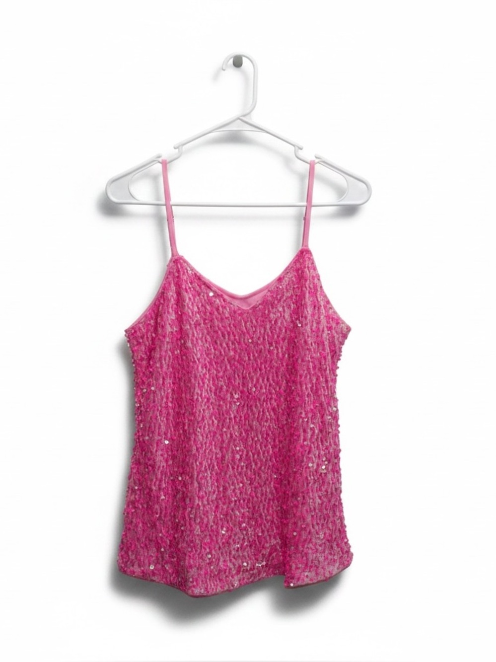 Pink Sequin Spaghetti Strap Tank Top